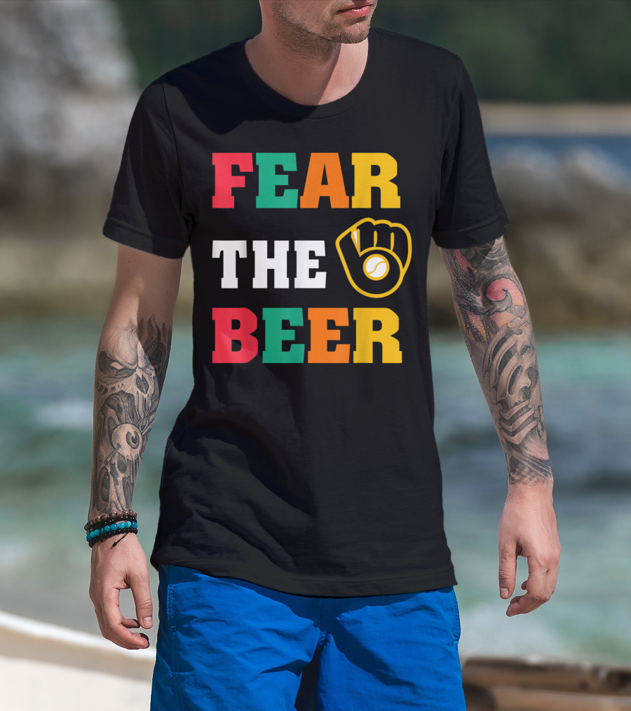 Fear The Beer Brewers Vintage Baseball Glove T-Shirt