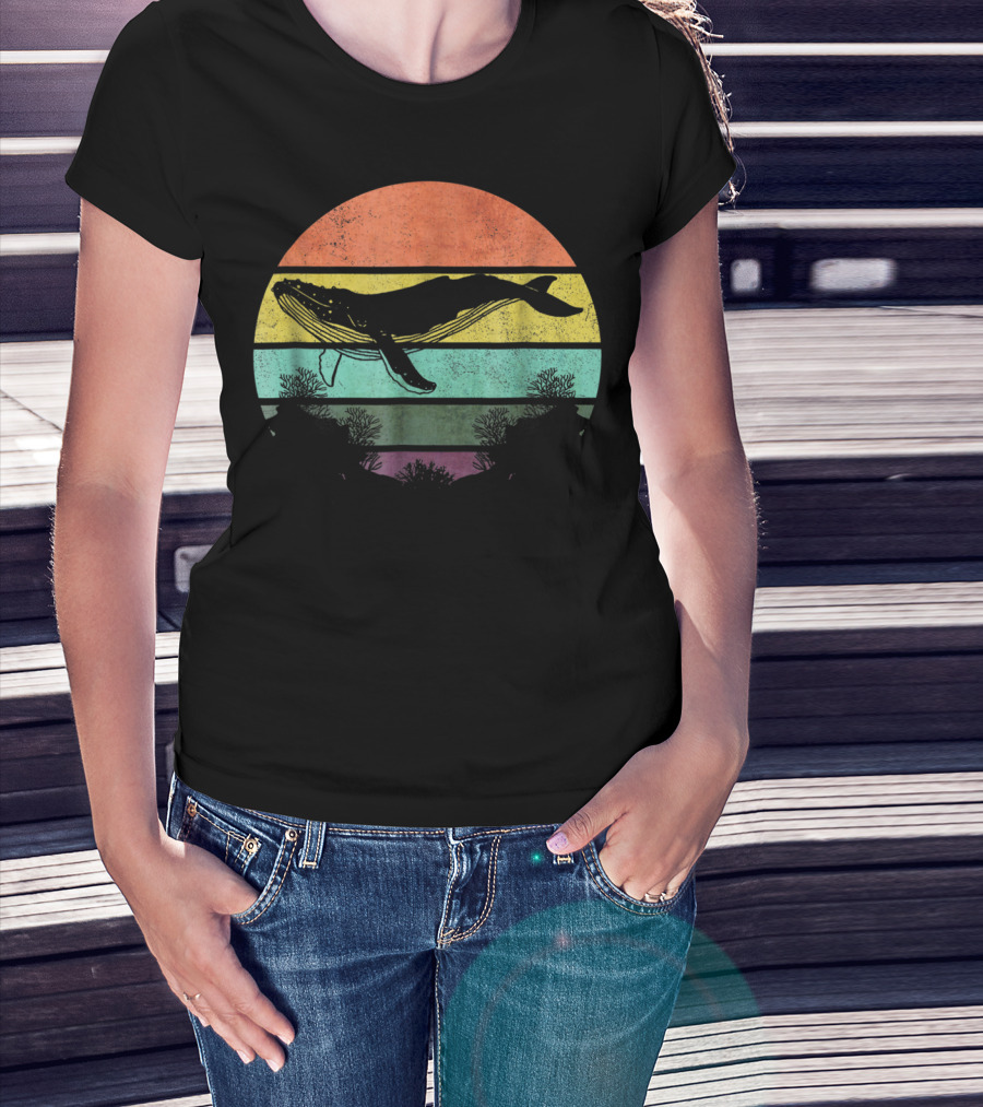 Vintage Humpback Whale Sunset Stripes T-Shirt