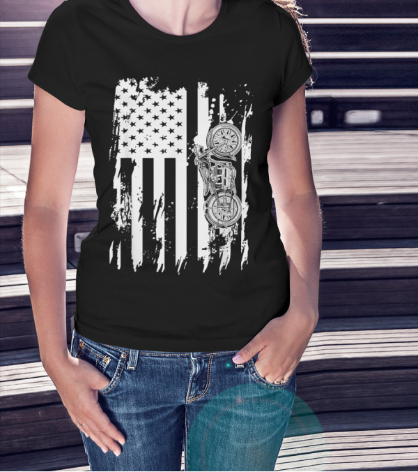 Vintage Motorcycle American Flag T-Shirt