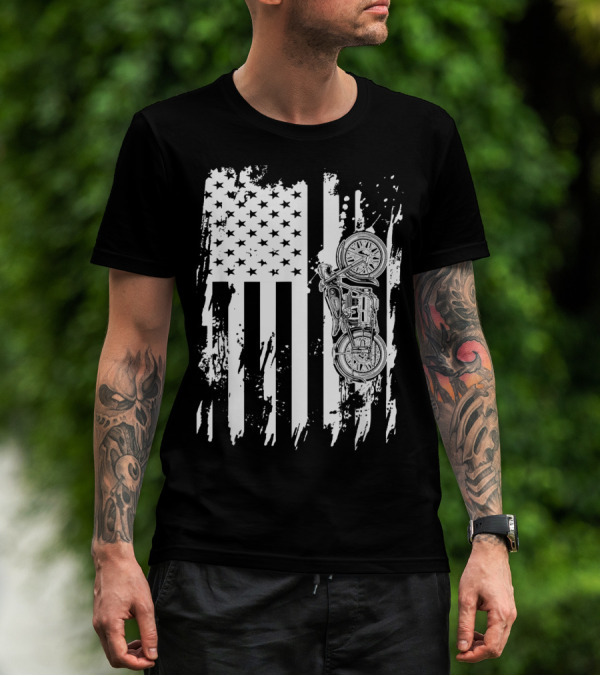 Vintage Motorcycle American Flag T-Shirt