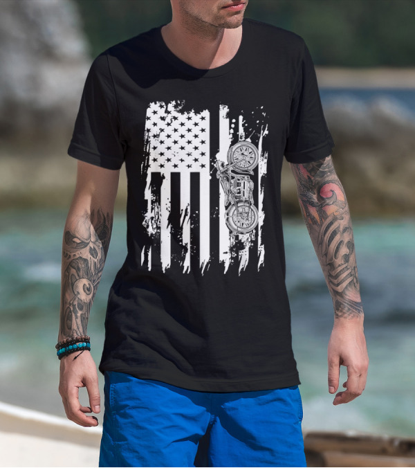 Vintage Motorcycle American Flag T-Shirt