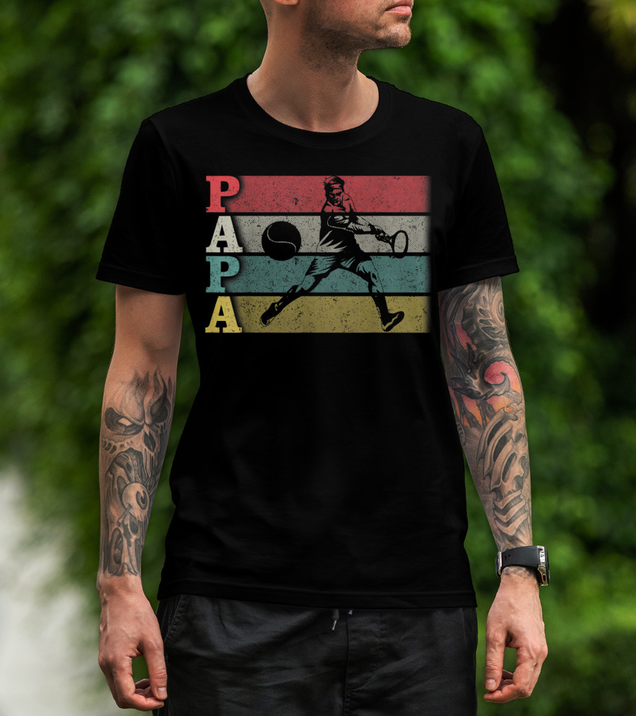 Vintage Tennis Papa Retro DadFather's Day Tennis Player T-Shirt