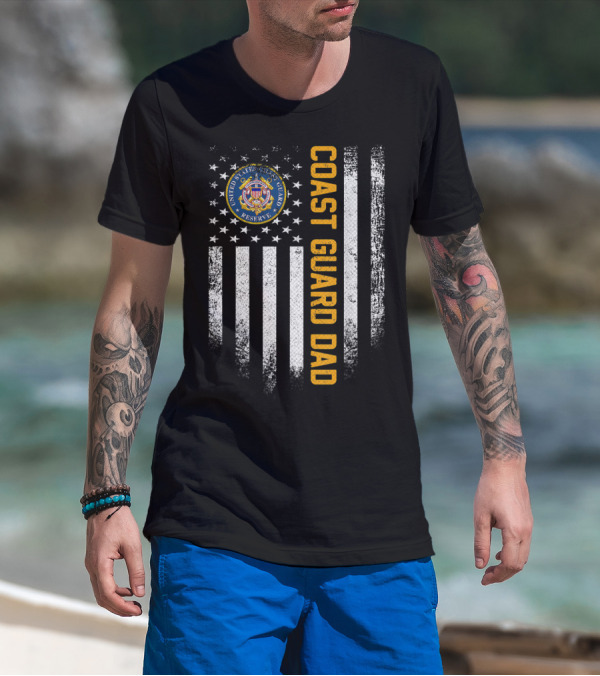 United States Coast Guard Reserve Proud Dad American Flag Vintage USA T-Shirt