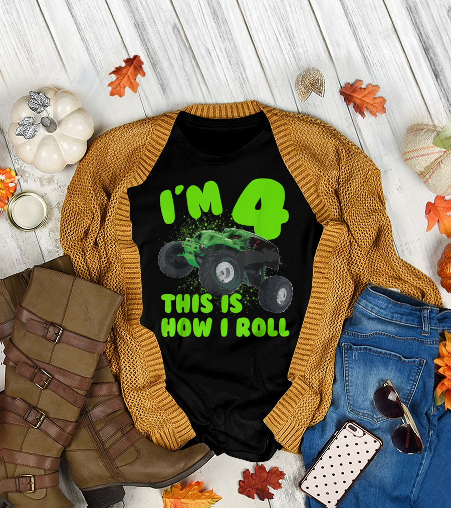 I'm 4 This Is How I Roll Monster Truck Birthday Party T-Shirt