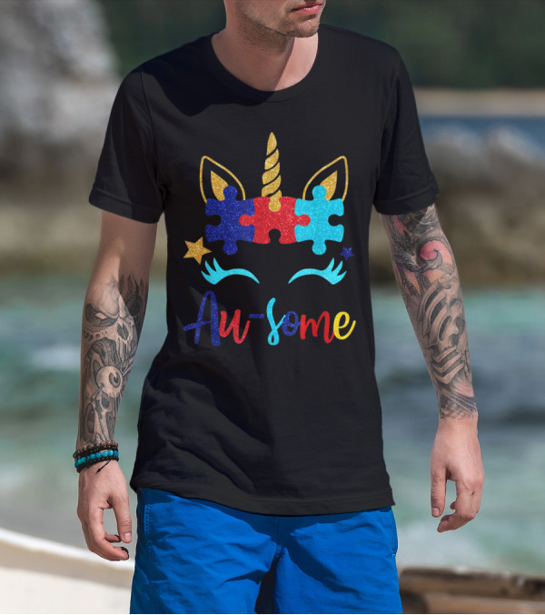 Au Some Unicorn Autism Awareness Puzzle Piece Fun T-Shirt