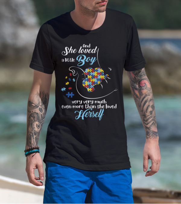 She Loved A Little Boy Very Very Much Autism Awareness Elephant Puzzle Pieces T-Shirt