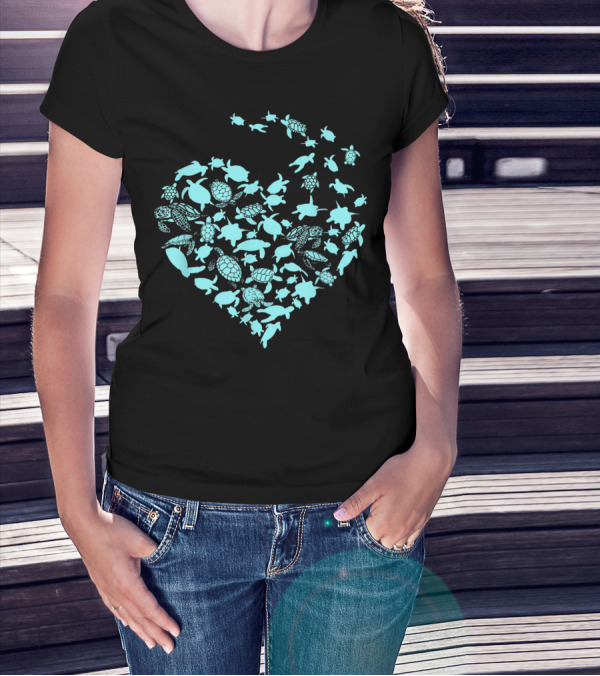 Heart Love Turtles Ocean Blue T-Shirt