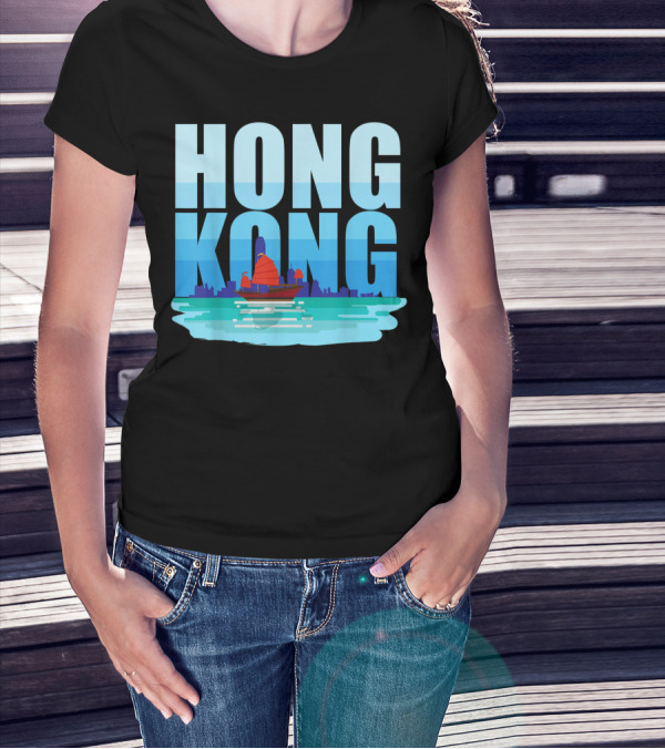 Hong Kong Skyline With Junk Boat HK Lover T-Shirt
