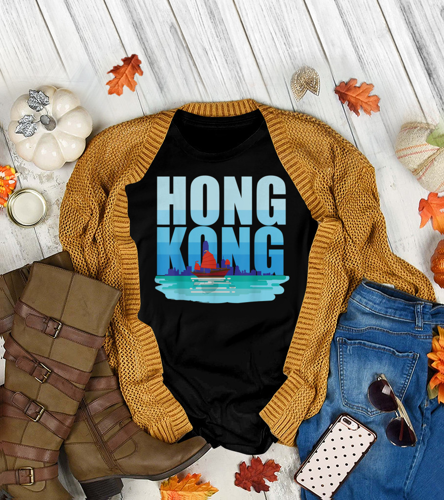 Hong Kong Skyline with Junk Boat HK Lover T-Shirt