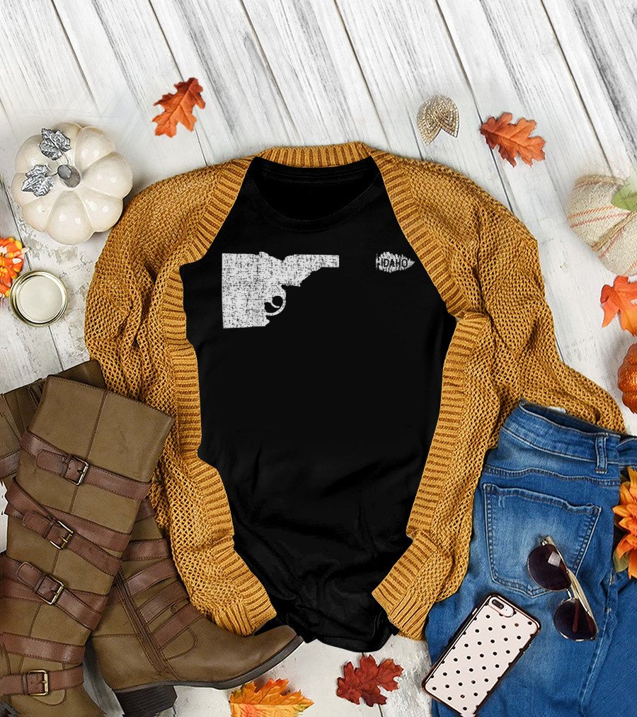 Idaho Gun Silhouette with Pine Tree Texture for Nature Lovers T-Shirt