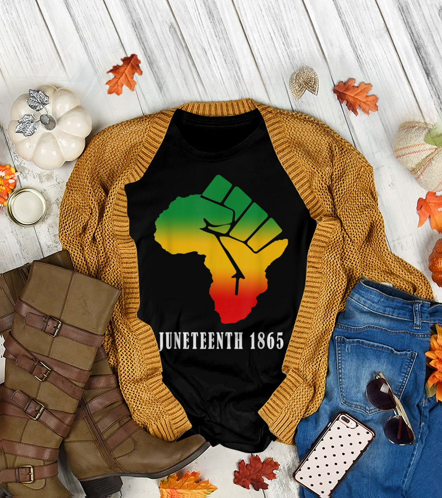 Juneteenth 1865 Ancestors Black African Map American Fist T-Shirt