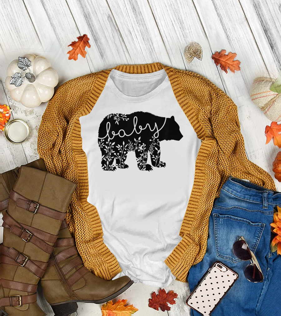 Baby Bear Floral Kids Camping Cute Matchin T-Shirt