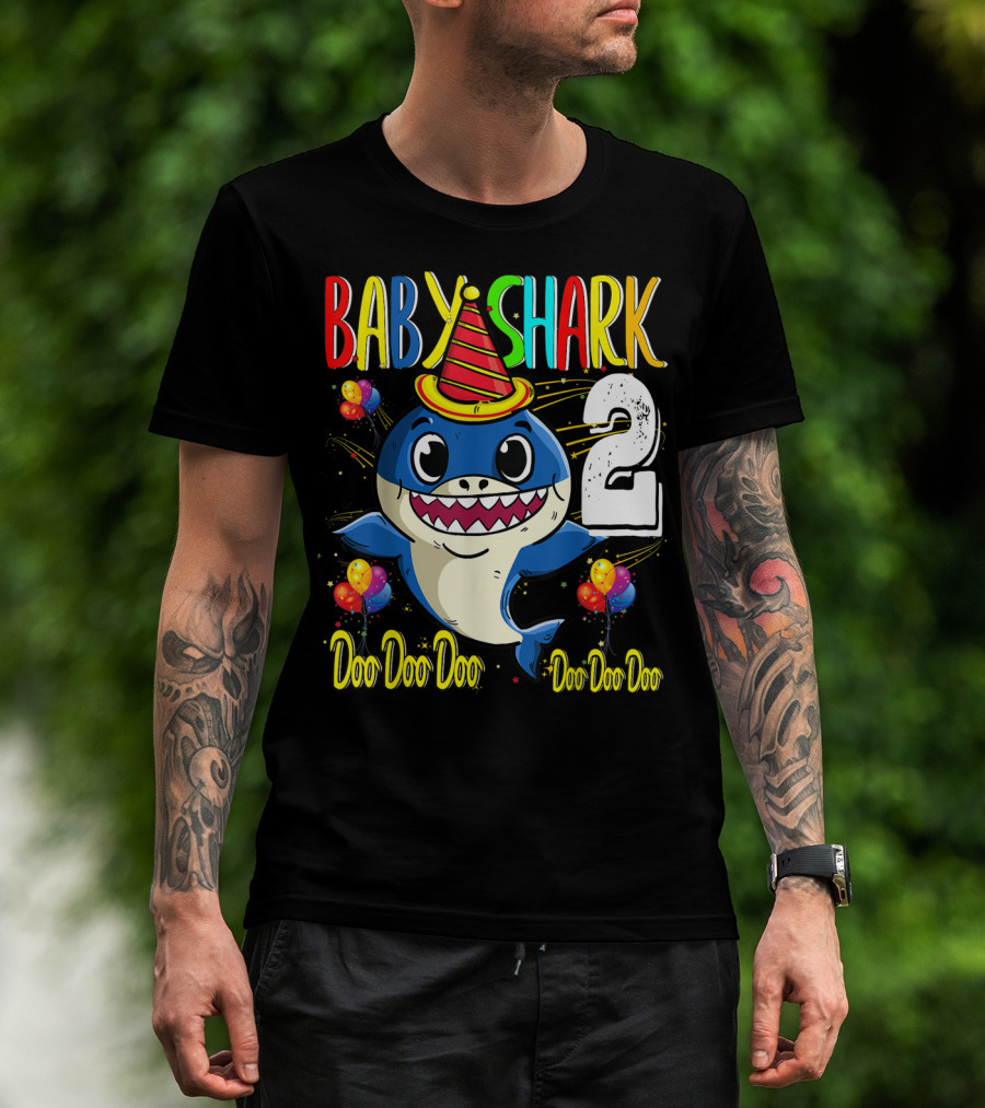 Baby Shark 2nd Birthday Doo Doo Doo Party Hat Balloons T-Shirt