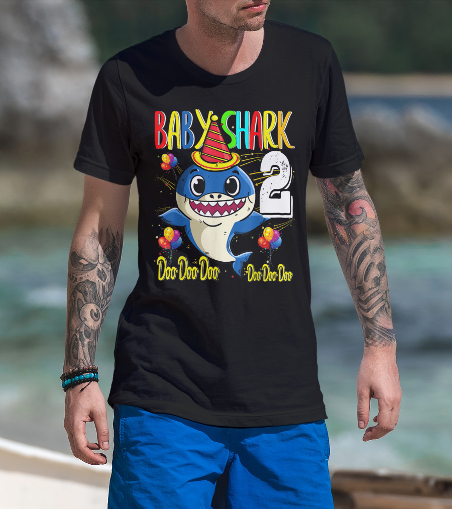 Baby Shark 2nd Birthday Doo Doo Doo Party Hat Balloons T-Shirt