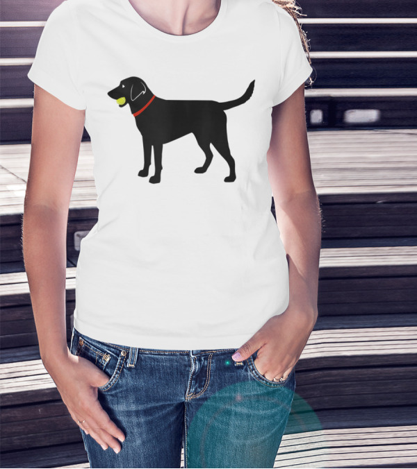 Labrador Retriever Black Lab With Tennis Ball And Red Collar Play Ball T-Shirt