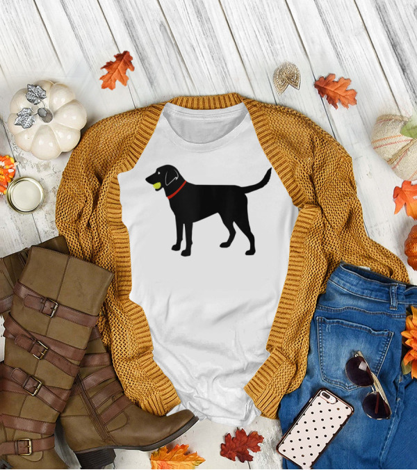Labrador Retriever Black Lab With Tennis Ball And Red Collar Play Ball T-Shirt