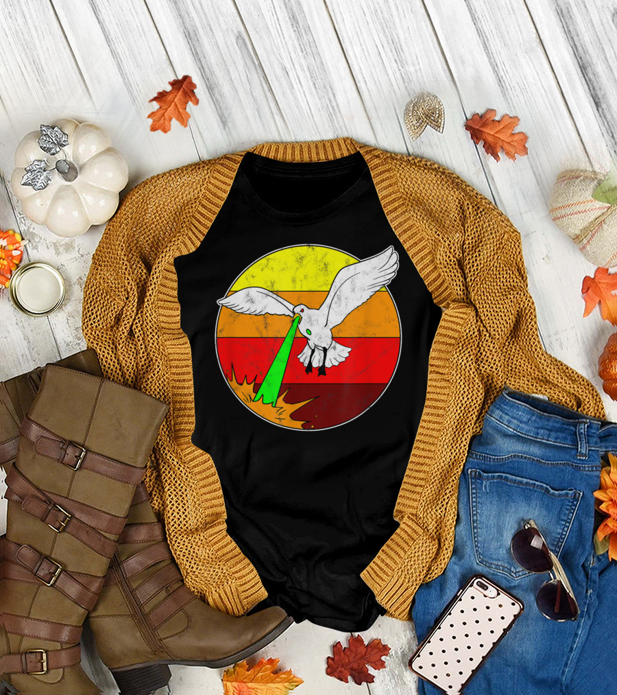 Laser Seagull Retro Sunset Funny Bird T-Shirt