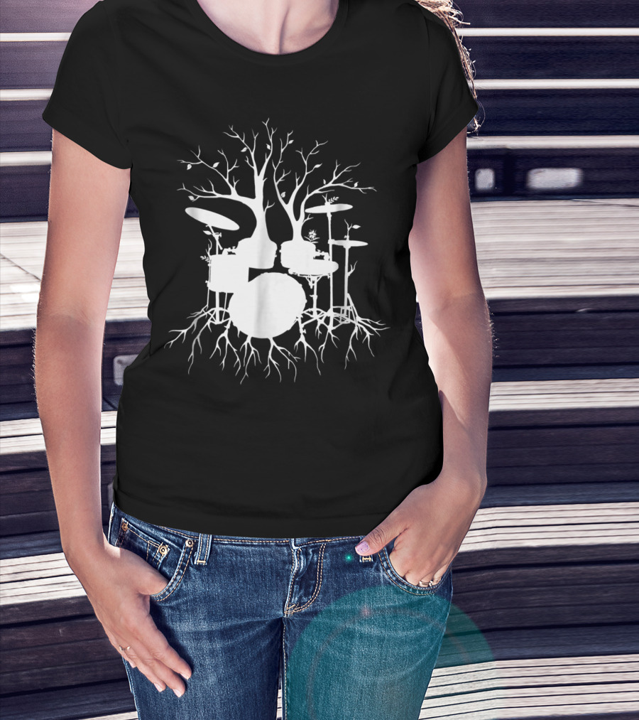 Live The Beat Drum Kit Tree Roots Drummer For Music T-Shirt