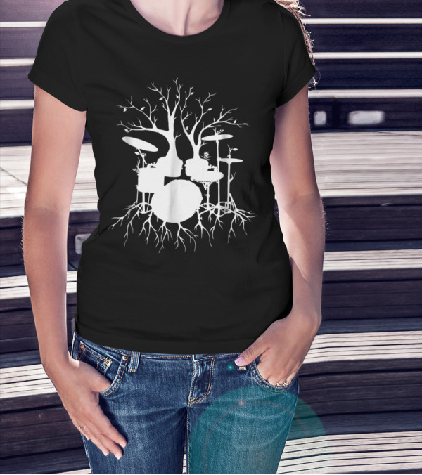 Live The Beat Drum Kit Tree Roots Drummer For Music T-Shirt