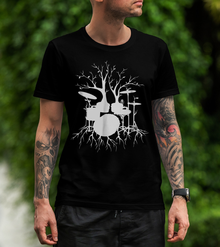 Live The Beat Drum Kit Tree Roots Drummer For Music T-Shirt