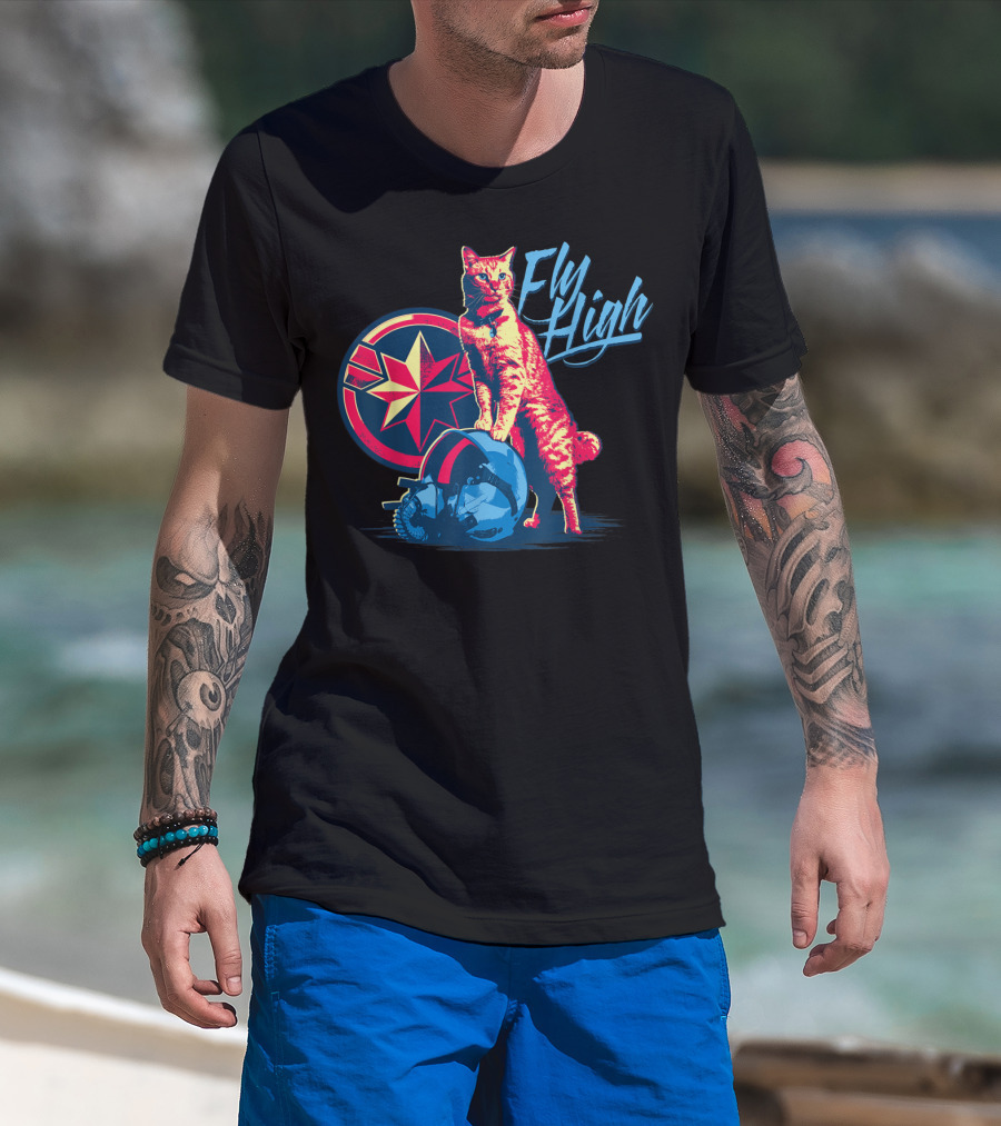 Captain Marvel Fly High Goose Cat Helmet Star T-Shirt