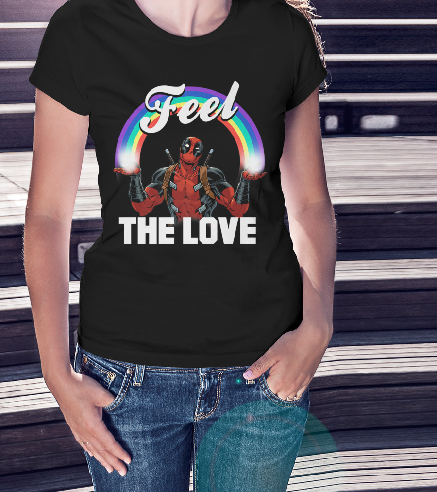 Marvel Deadpool Feel The Love Rainbow T-Shirt