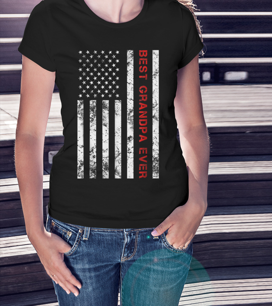 Best Grandpa Ever Grandpa American Flag T-Shirt