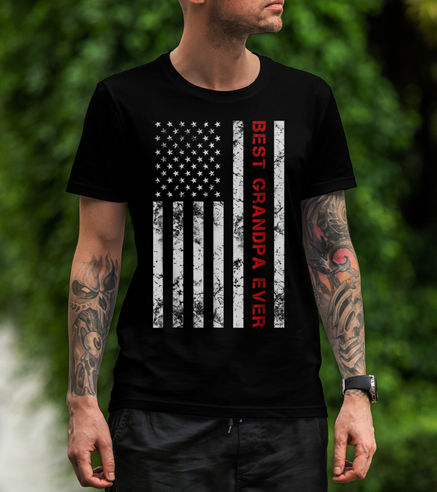 Best Grandpa Ever Grandpa American Flag T-Shirt