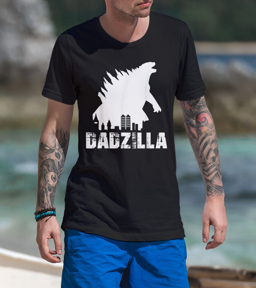Kidzilla And Dadzilla Funny Matching Fathers City Skyline Monster T-Shirt