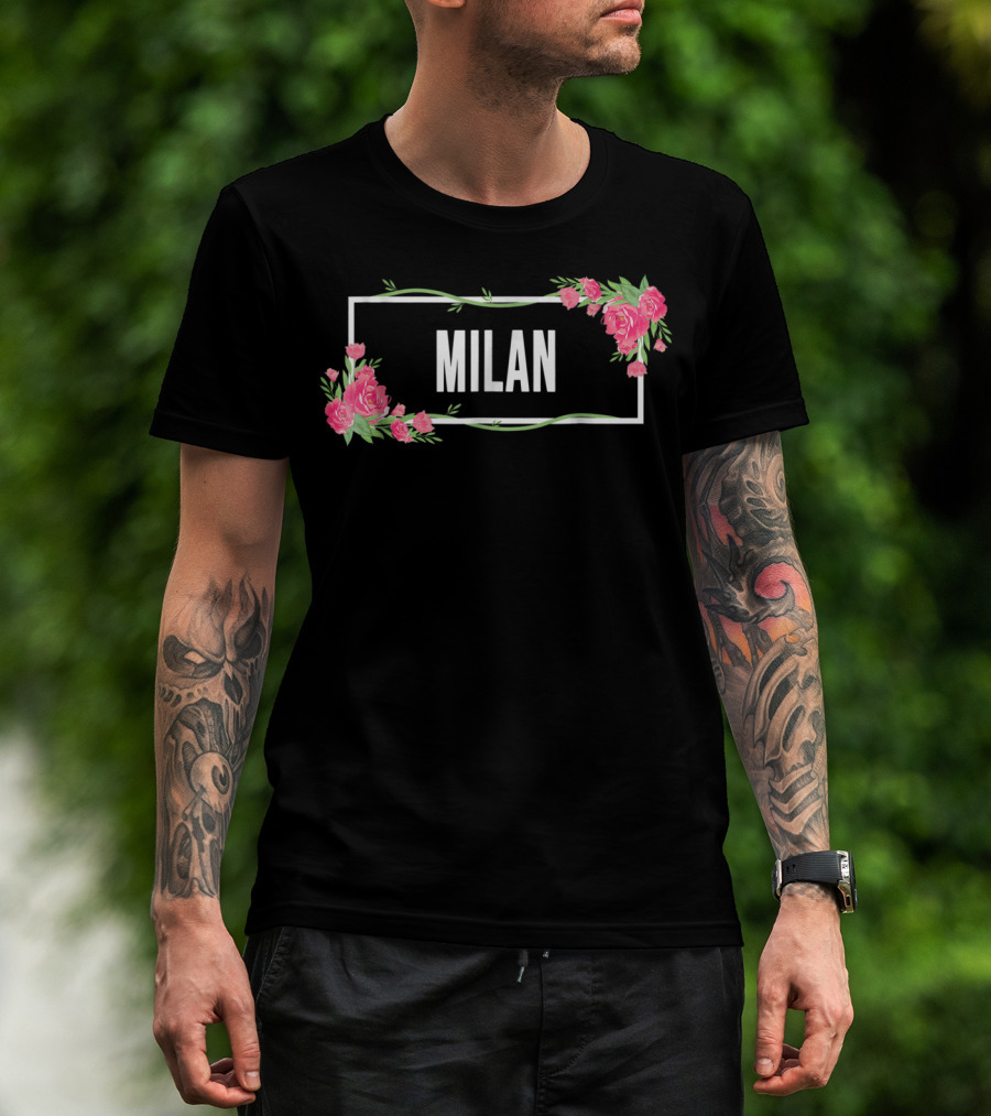 Milan Italy Hibiscus Flower Floral Frame T-Shirt
