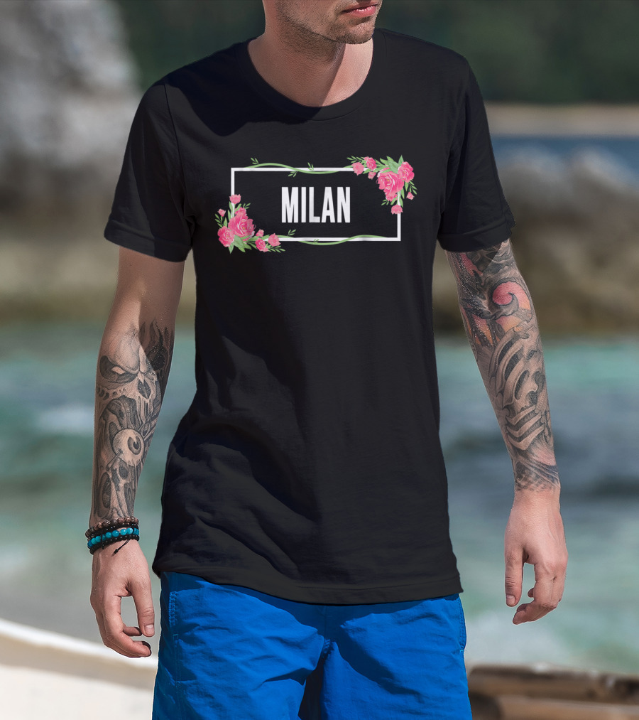 Milan Italy Hibiscus Flower Floral Frame T-Shirt