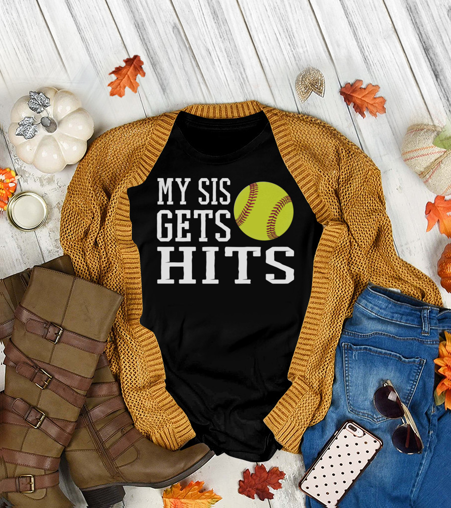 My Sis Gets Hits Softball Brother Sister Bond T-Shirt