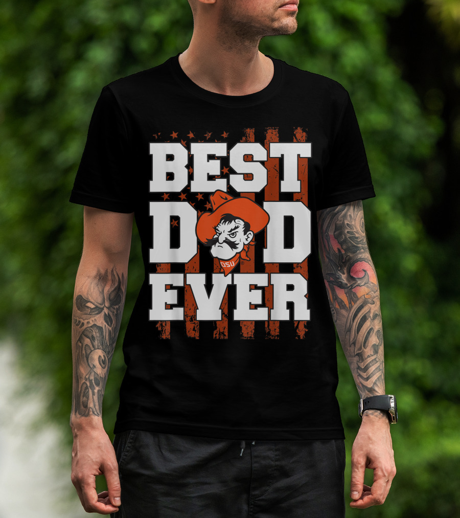 Oklahoma State Cowboys Best Dad Ever OSU Pistol Pete USA Flag T-Shirt