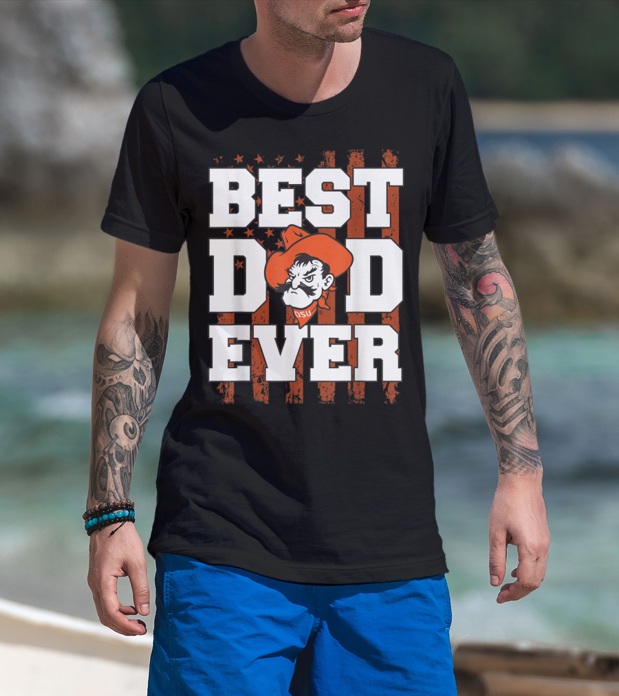 Oklahoma State Cowboys Best Dad Ever OSU Pistol Pete USA Flag T-Shirt