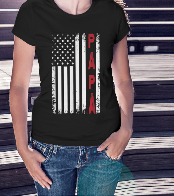 Papa Vertical Red Letters American Flag T-Shirt