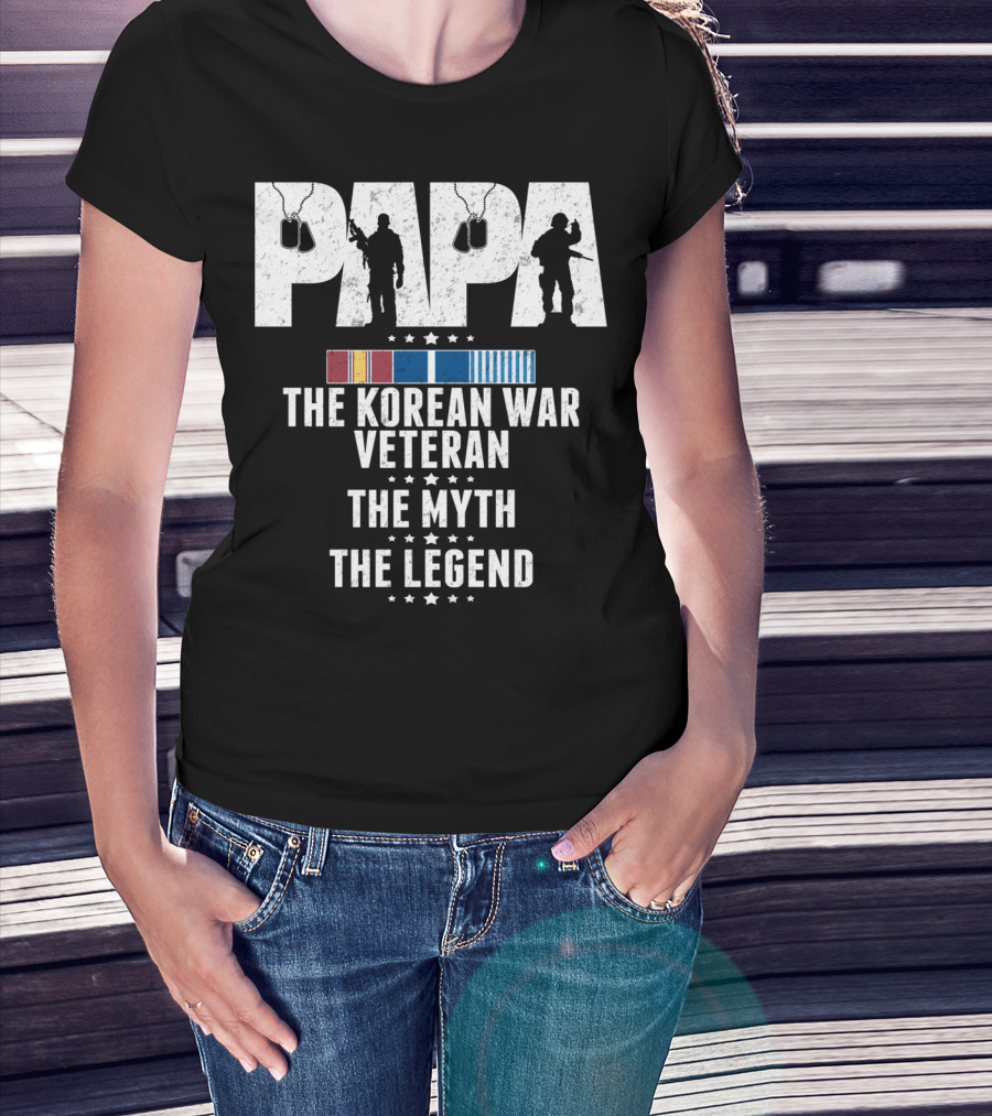 Papa Korean War Veteran Myth Legend With Medals T-Shirt