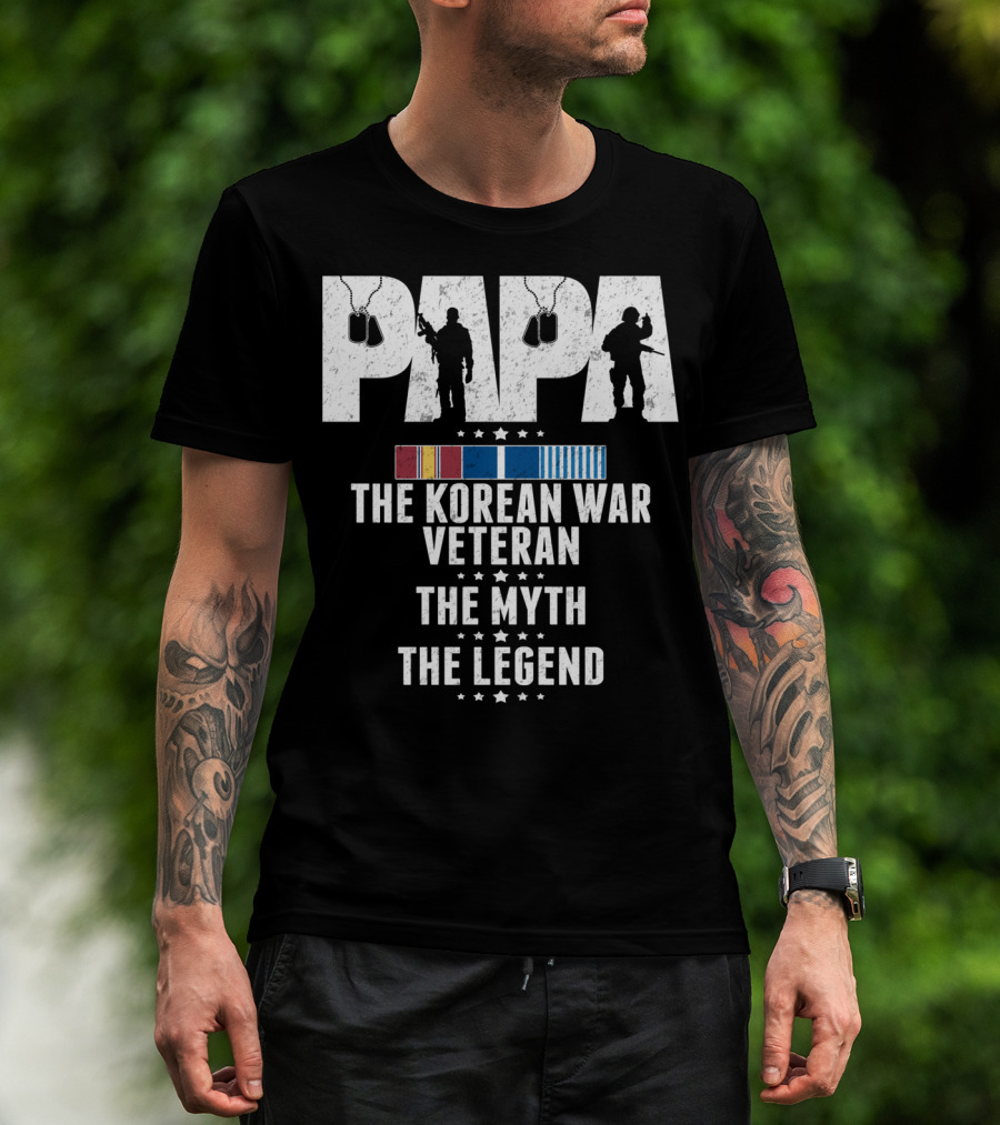 Papa Korean War Veteran Myth Legend With Medals T-Shirt