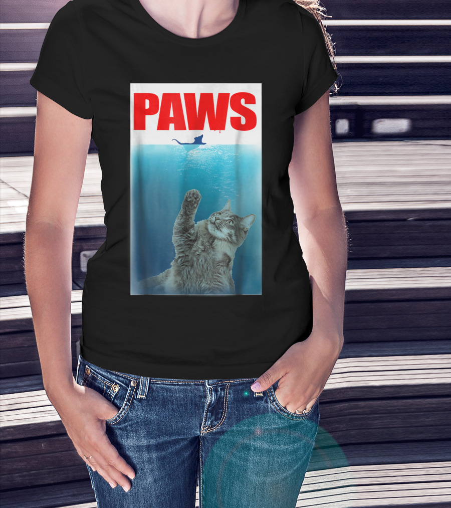 Paws Cat And Mouse Jaws Parody For Funny Cat Lover T-Shirt