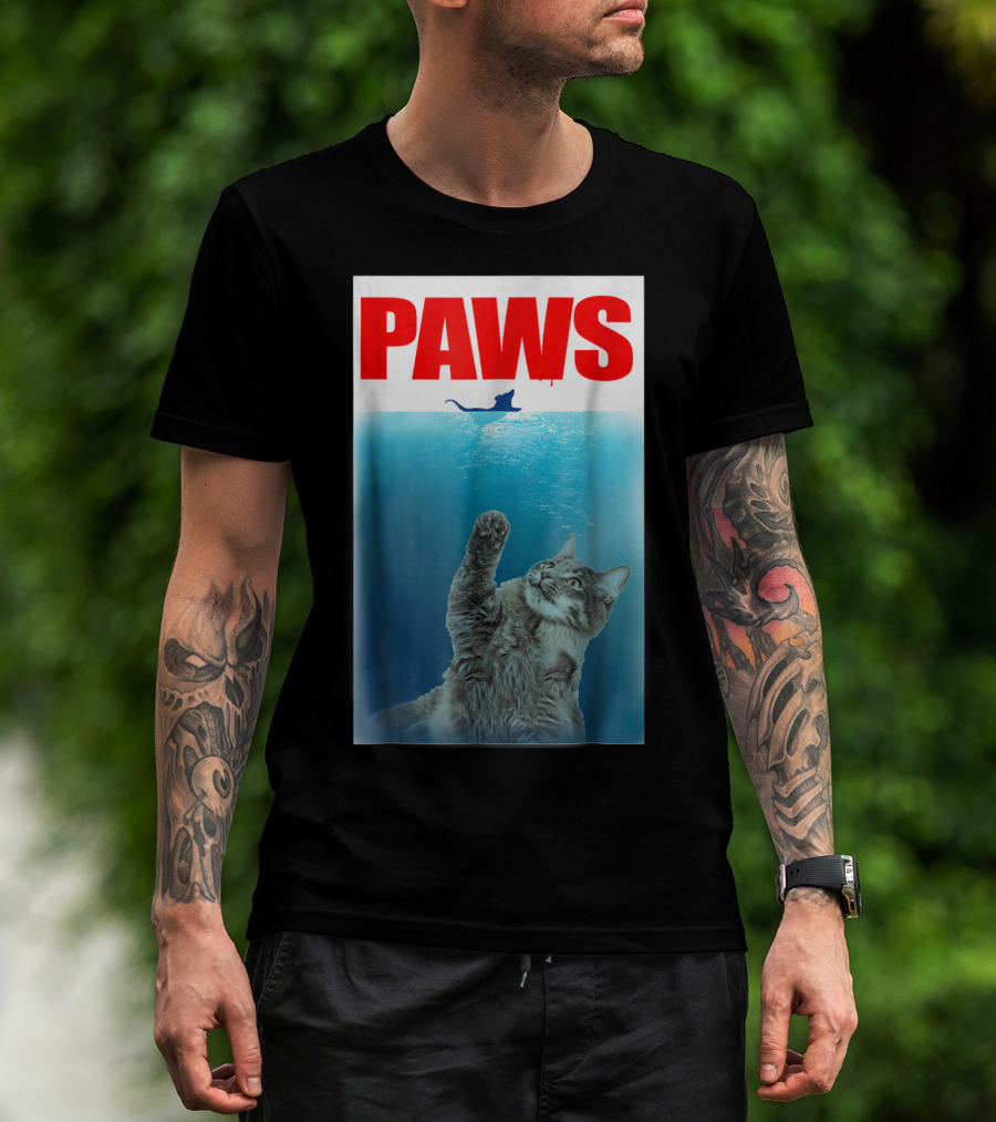 Paws Cat And Mouse Jaws Parody For Funny Cat Lover T-Shirt