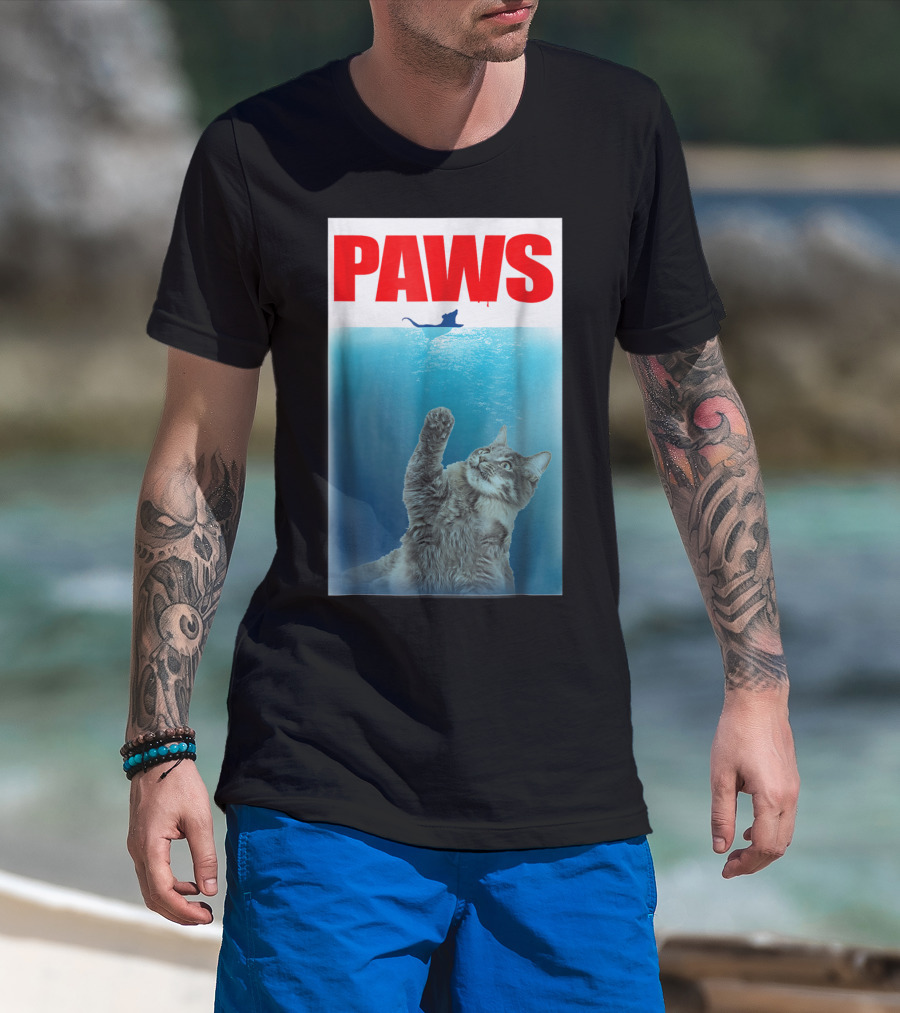 Paws Cat And Mouse Jaws Parody For Funny Cat Lover T-Shirt