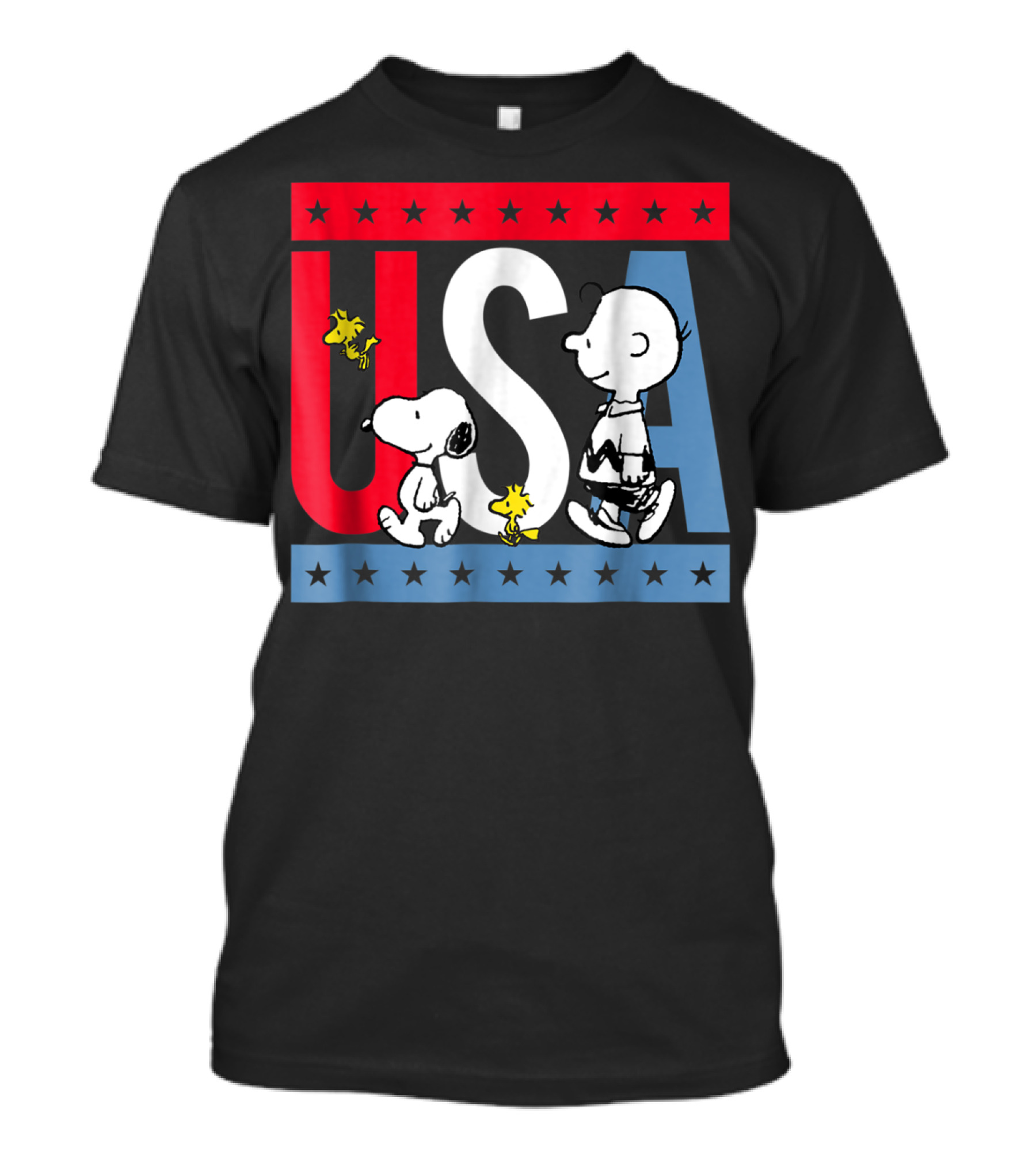 Peanuts Snoopy Woodstock Charlie Brown Red White Blue USA Stars T-Shirt