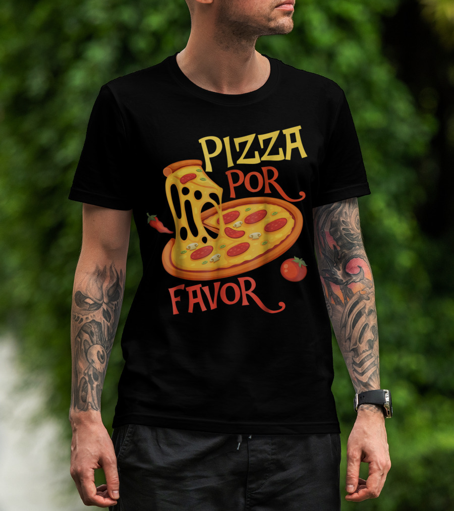 Pizza Por Favor Melted Cheese And Pepperoni Slice With Tomato And Chili Peppers T-Shirt