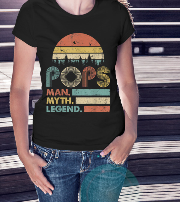 Pops The Man The Myth The Legend Retro Sunset T-Shirt