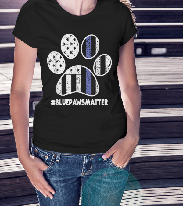BluePawsMatter Thin Blue Line Police K9 Dog Paws T-Shirt