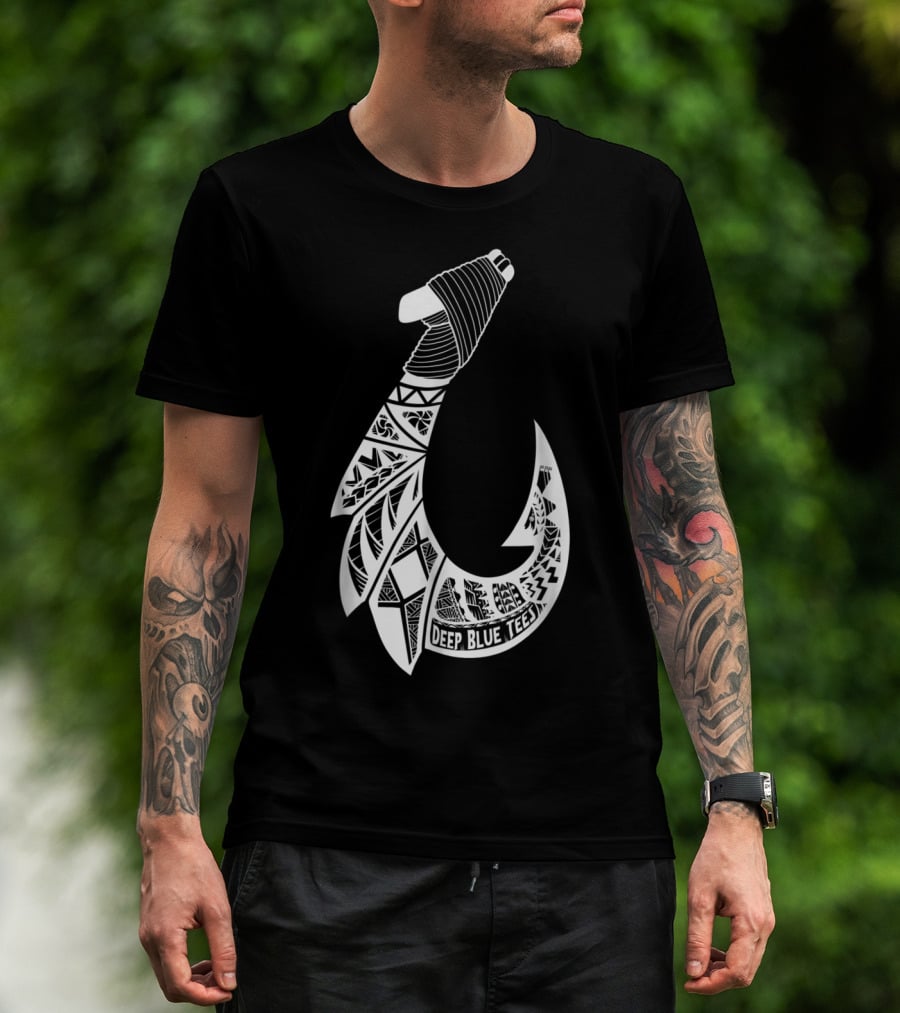 Tribal Hawaiian Hook By Deep Blue T-Shirt