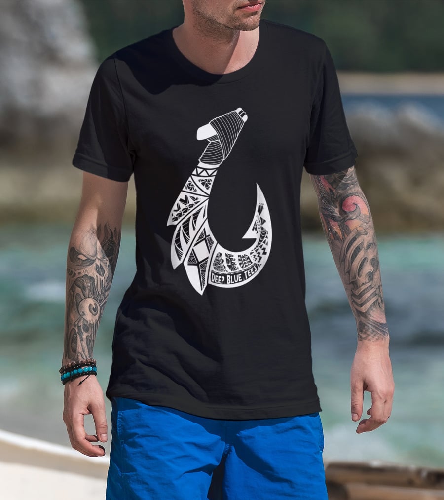 Tribal Hawaiian Hook By Deep Blue T-Shirt