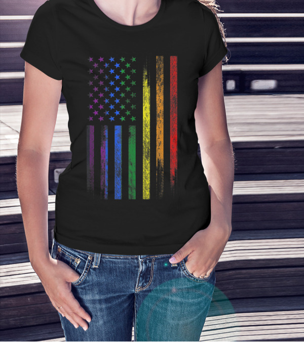 USA Rainbow Flag Gay Pride Symbol T-Shirt