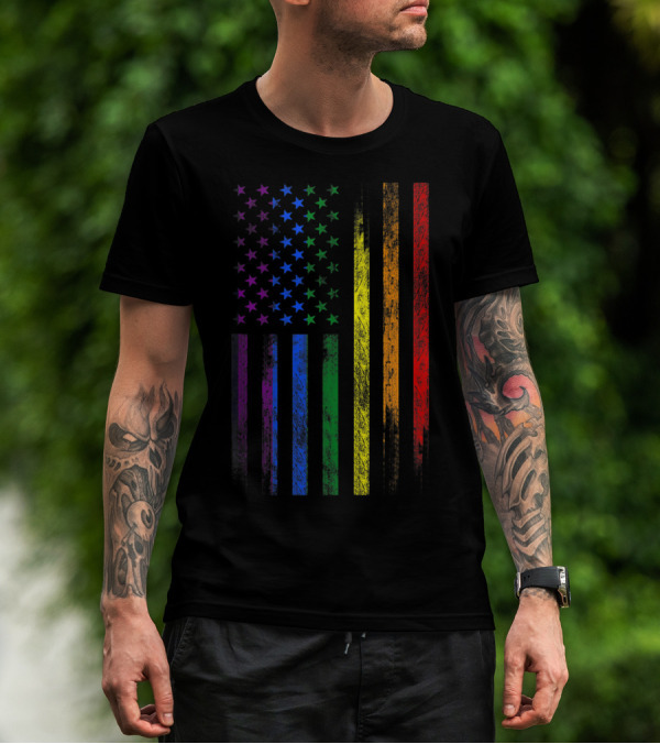 USA Rainbow Flag Gay Pride Symbol T-Shirt
