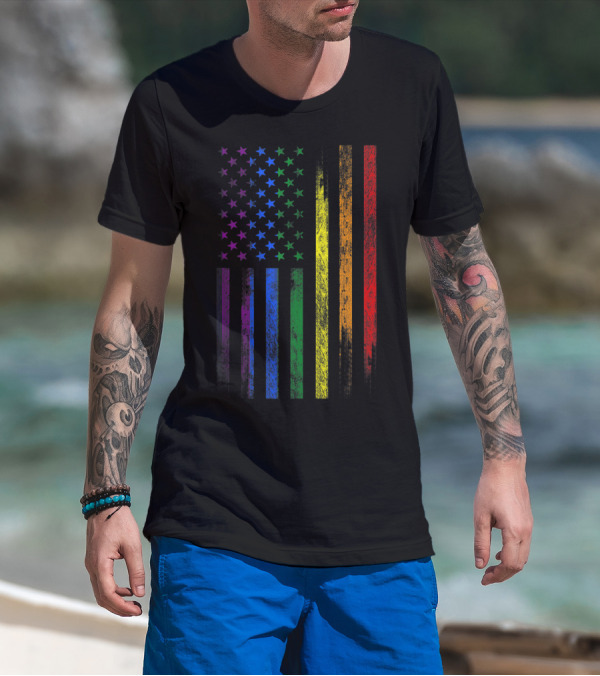 USA Rainbow Flag Gay Pride Symbol T-Shirt