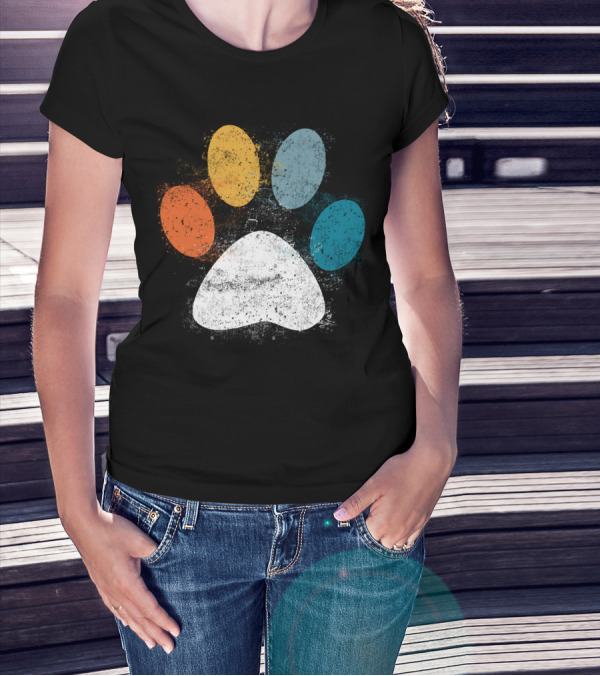 Vintage Distressed Multi-Color Dog Paw Print Love T-Shirt